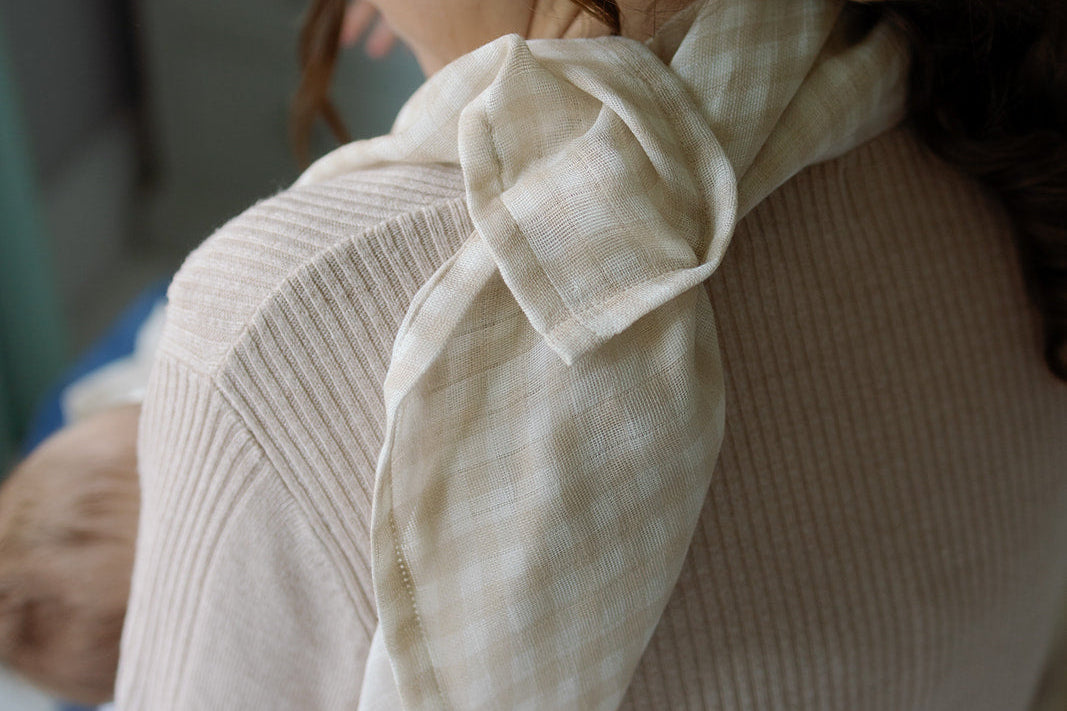 Ralphie Bear Gingham Beige Large Swaddle Muslin 6