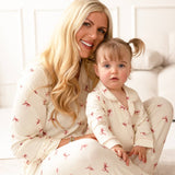 Mini Cozy Rosy Ribbon Pyjamas Set with pink bow print on cream, by Cozy Crew Club – image 9
