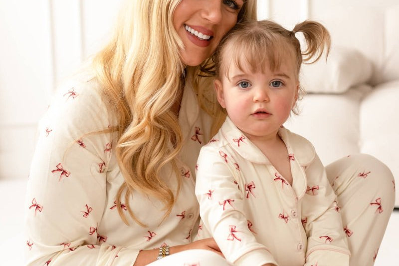 Mini Cozy Rosy Ribbon Pyjamas Set with pink bow print on cream, by Cozy Crew Club – image 9
