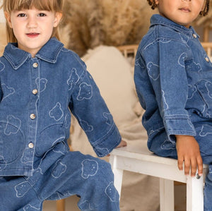 Baby Embroidered Bear Denim Two-Piece Set by Cozy Crew Club