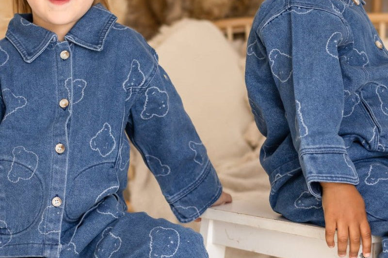 Baby Embroidered Bear Denim Two-Piece Set by Cozy Crew Club