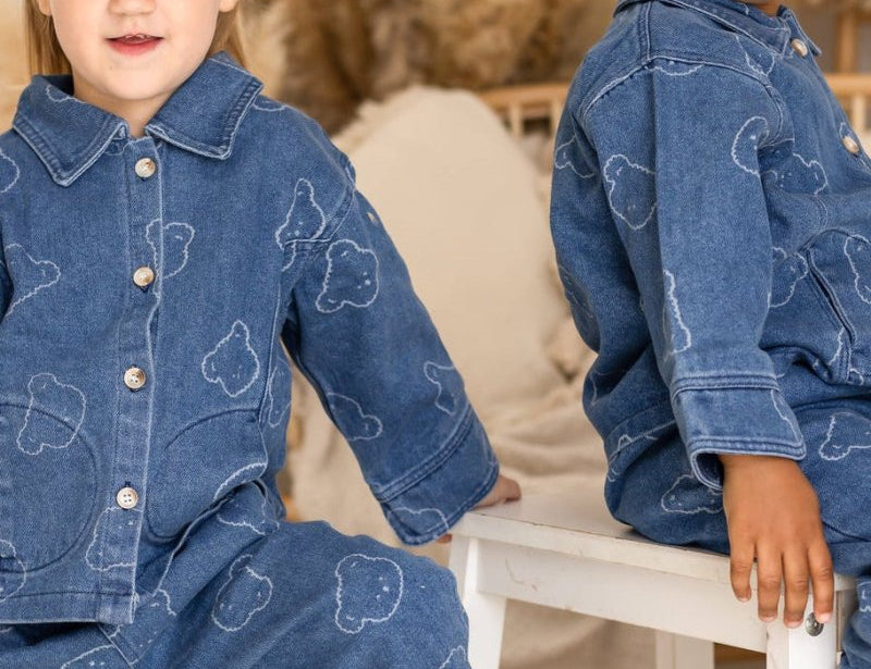 Baby Embroidered Bear Denim Two-Piece Set by Cozy Crew Club