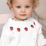 White Strawberry Knit Bodysuit baby one-piece by Cozy Crew Club – image 3