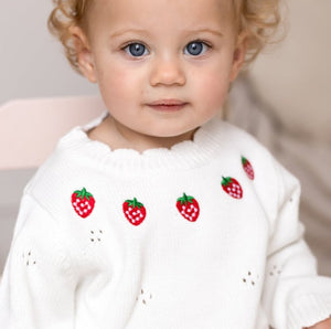 White Strawberry Knit Bodysuit baby one-piece by Cozy Crew Club – image 3