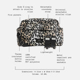 Freya Eco Oversized Stroller Organiser in Leopard with feature call-outs: five pockets, bottle holder, 10.4L