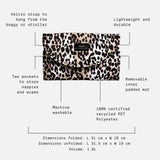 Oslo Eco Travel Changing Mat in Leopard with feature call-outs: two pockets, removable mat, machine washable, 1.8L