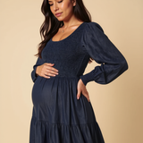 Nobody's Child Dark Blue Denim Shirred Tiered Lilly Midi Dress 1