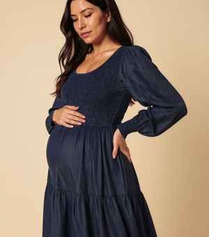 Nobody's Child Dark Blue Denim Shirred Tiered Lilly Midi Dress 1