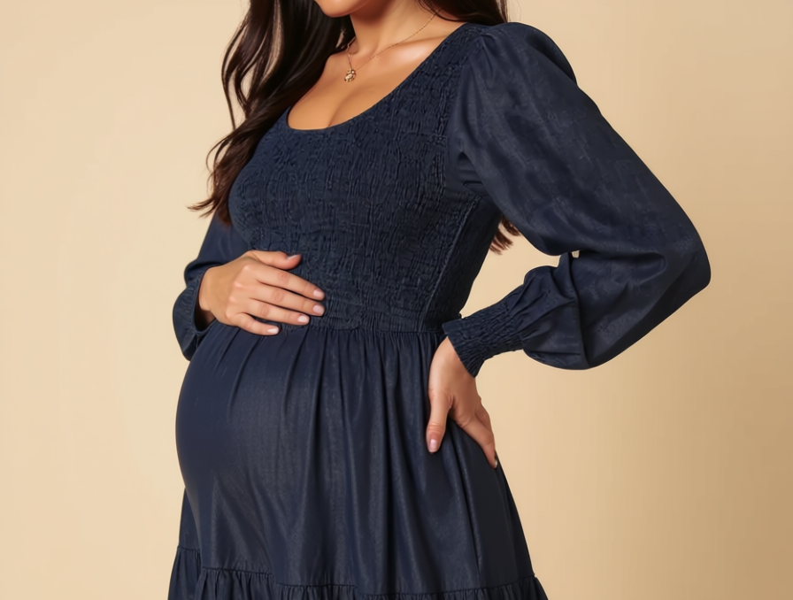 Nobody's Child Dark Blue Denim Shirred Tiered Lilly Midi Dress 1