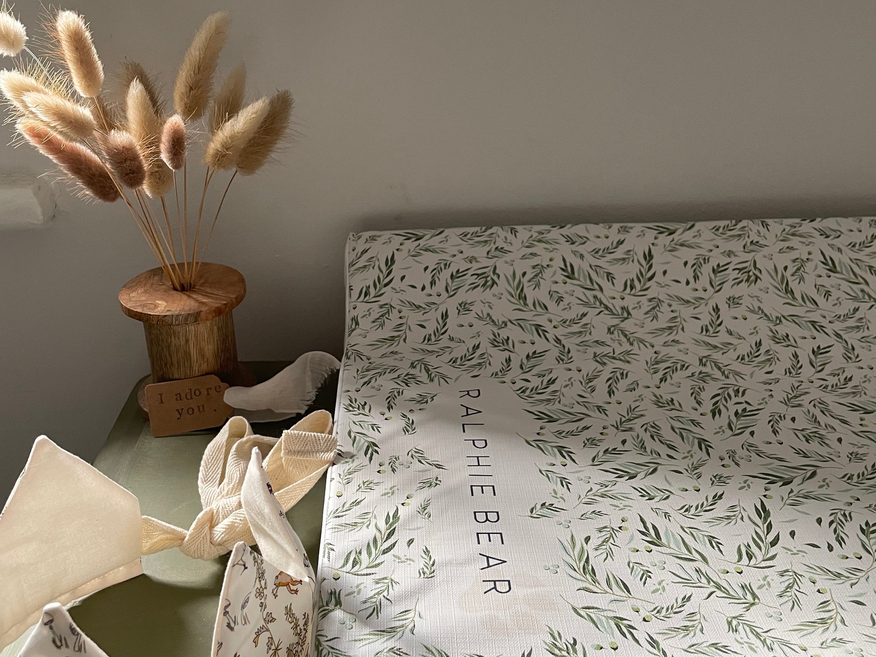 Ralphie Bear Willow Leaf Anti Roll Wedge Baby Changing Mat Sage Green 3