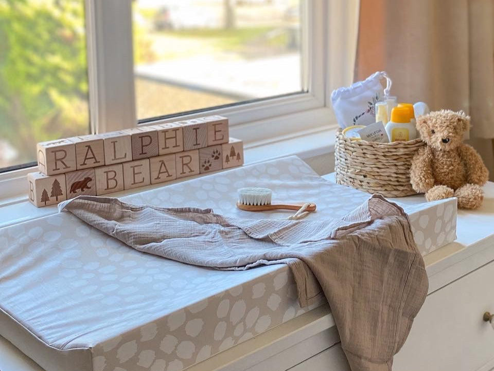 Ralphie Bear Scallop Anti Roll Wedge Baby Changing Mat Neutral Beige 5