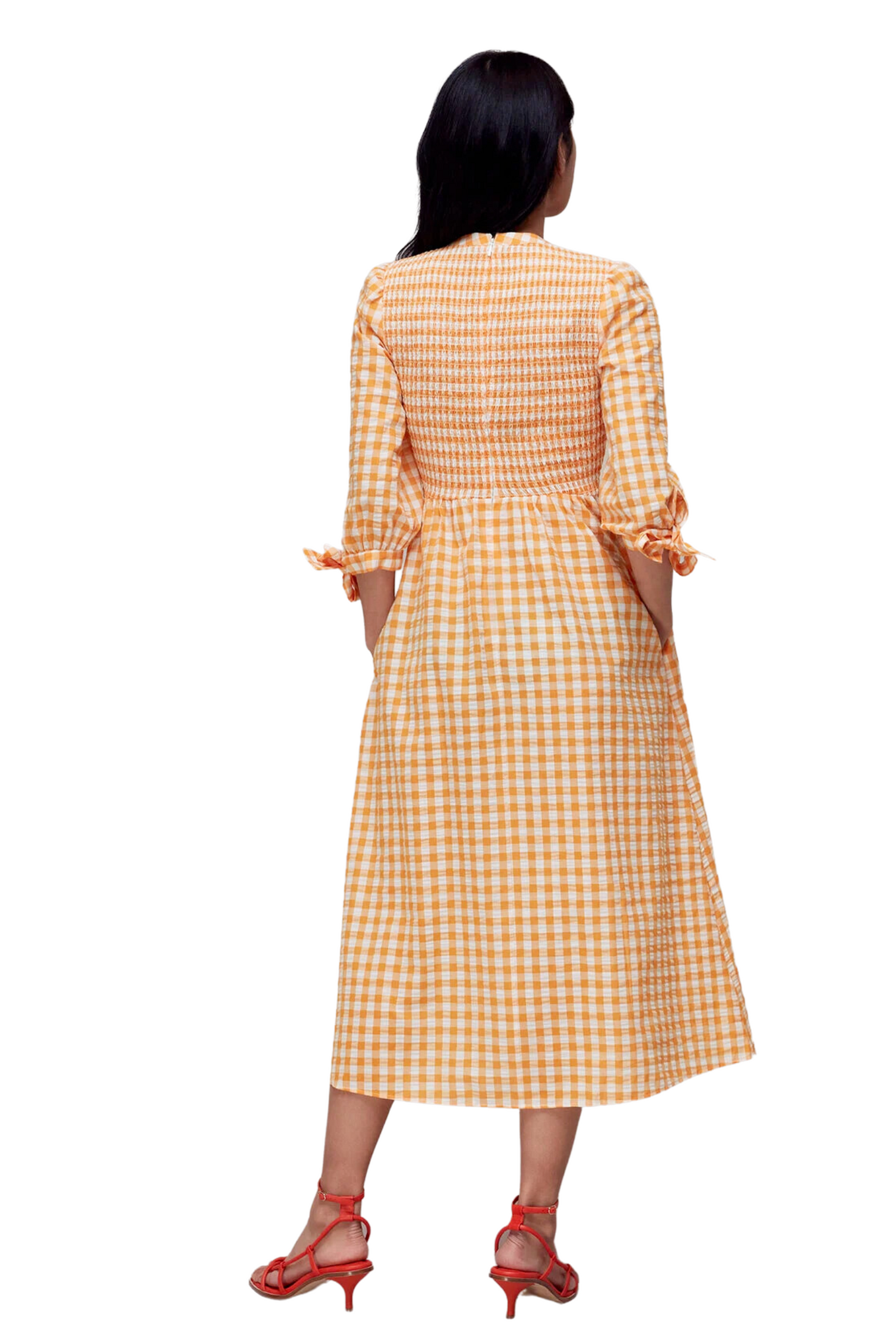 Whistles Gingham Check Shirred Dress Orange For The Creators