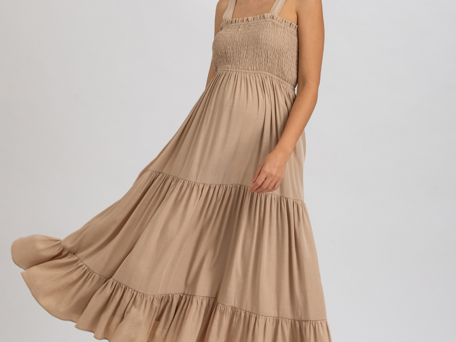 maxi pregnancy dress Holly Smocked Maxi Maternity Dress | Almond