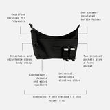 Fia Eco Stroller Organiser Black feature call-outs: bottle holder, three pockets, cross body strap, 9.6L