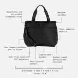 Sigrid Eco Changing Bag black with feature call-outs: pockets, bottle holder, changing mat, 15.9L