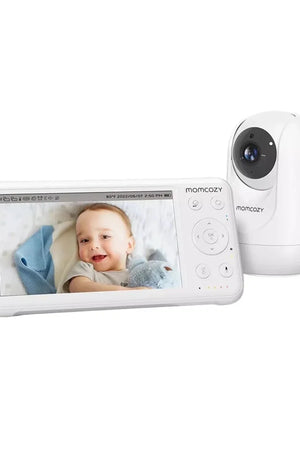 Baby monitor with screen displaying a baby and camera on a white background