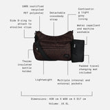 Clara Eco Changing Bag, Chocolate Leopard, feature call-outs: recycled fabric, bottle holder, mat included, 16.5L