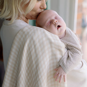 Ralphie Bear Gingham Beige Large Swaddle Muslin 12