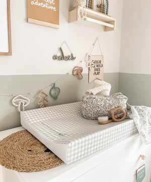 Ralphie Bear Gingham Sage Green Anti Roll Wedge Baby Changing Mat 6