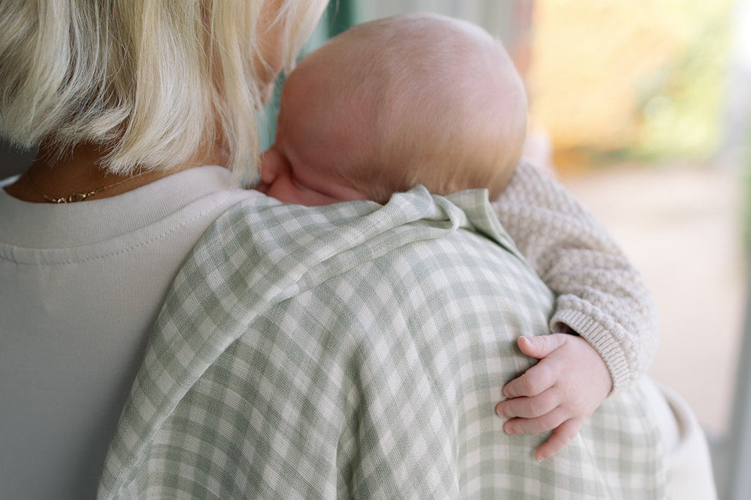 Ralphie Bear Gingham Sage Large Swaddle Muslin 5