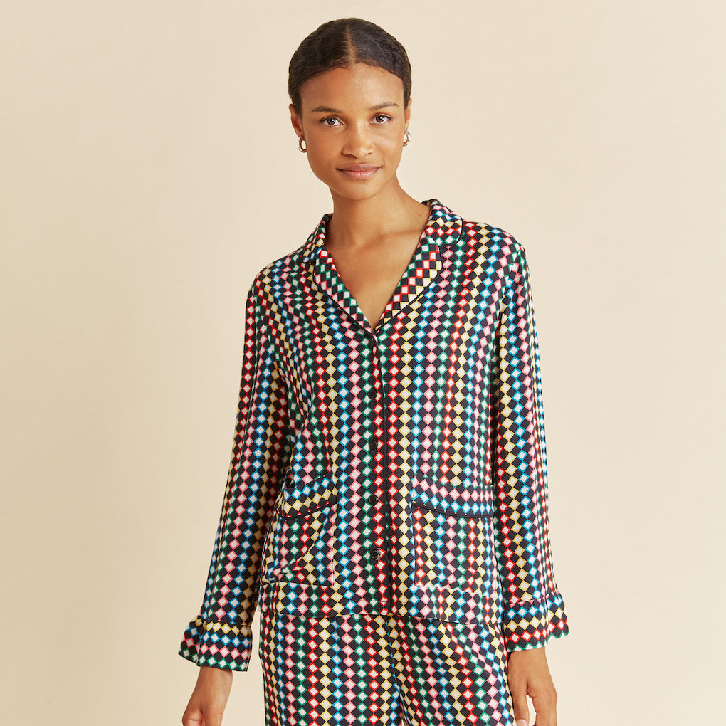 Harlequin Button Through Top