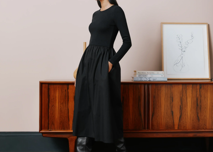 Long Sleeved Woven Mix Dress