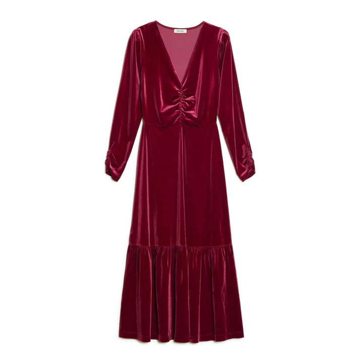velvet v neck midi dress Ghost Amelia Velvet V Neck Midi Dress