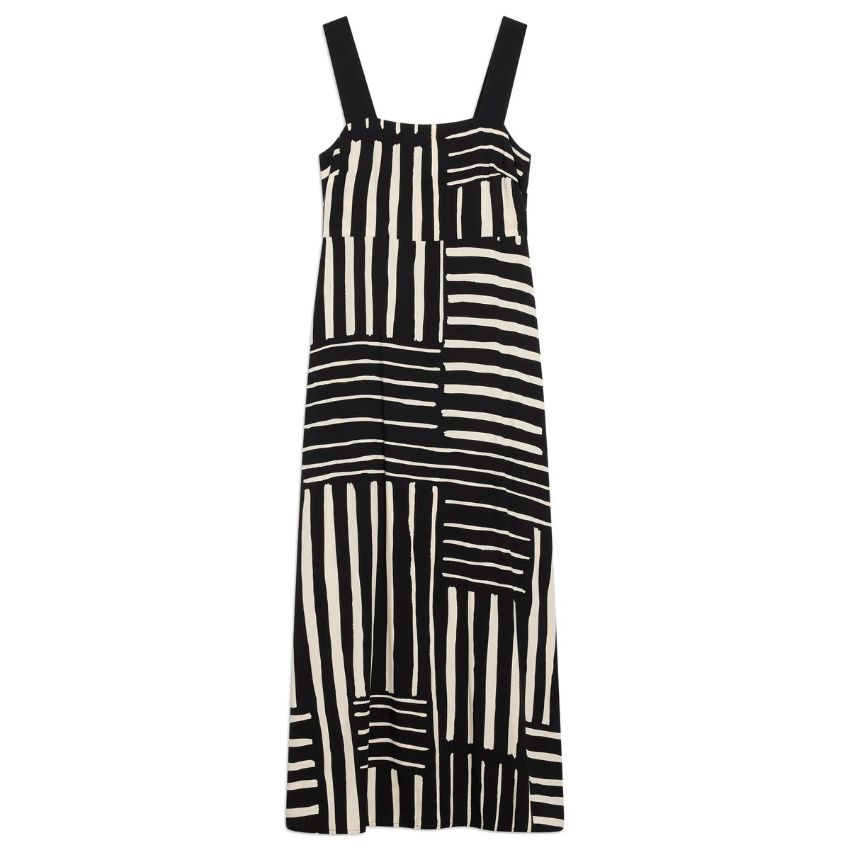 Black and white striped dress on a white background