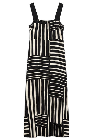 Black and white striped dress on a white background