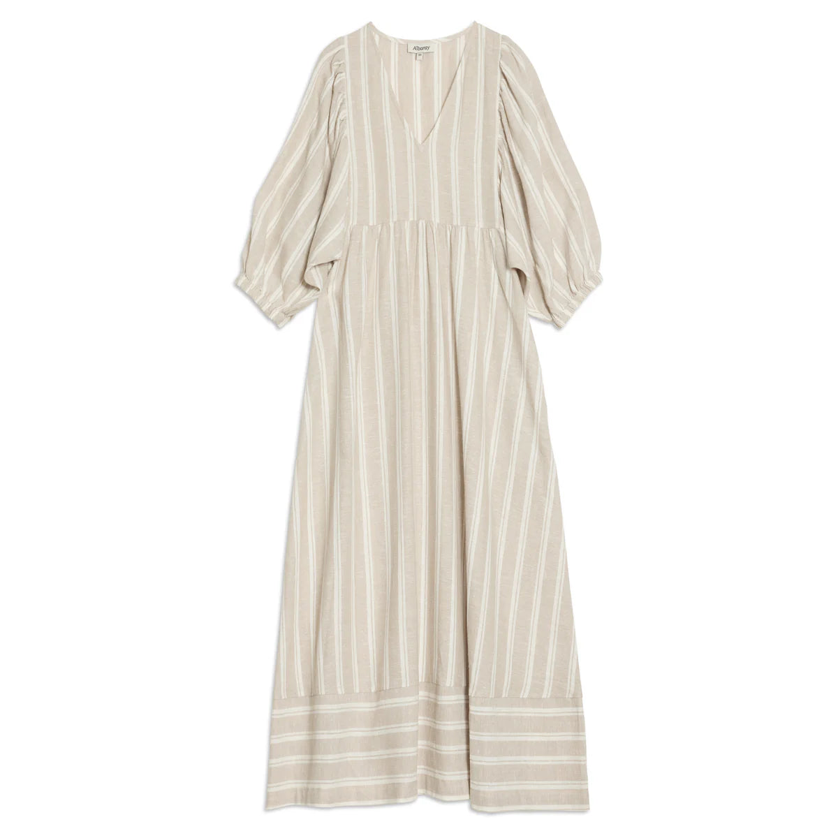 Linen Stripe V Neck Dress