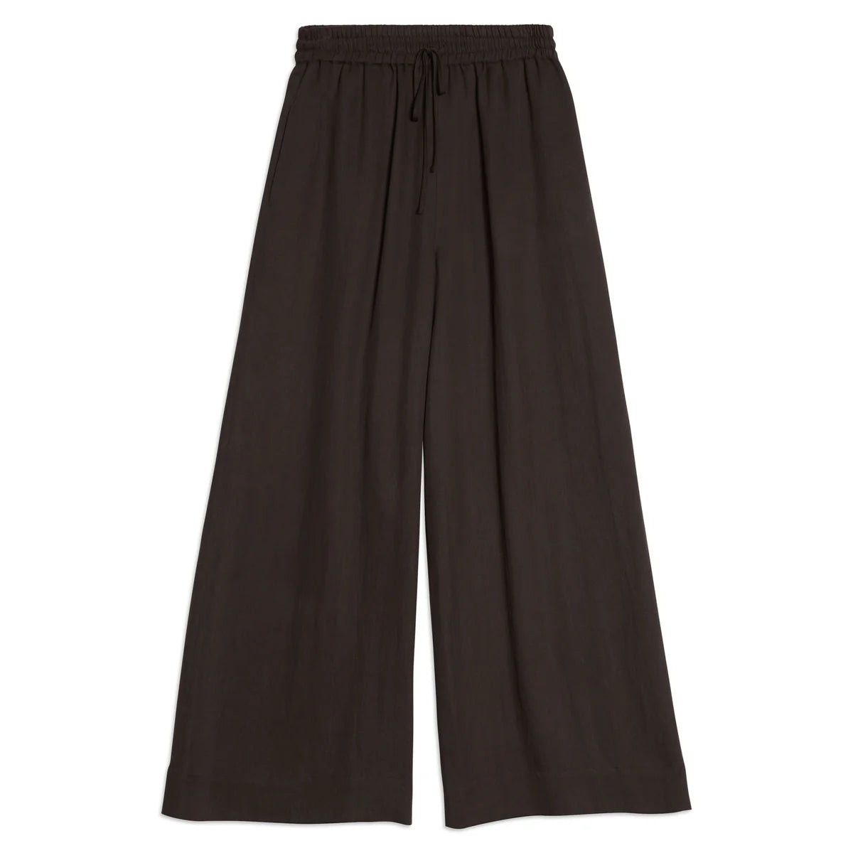 Black wide-leg pants on a white background