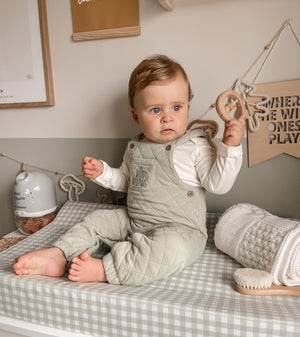 Ralphie Bear Gingham Sage Green Anti Roll Wedge Baby Changing Mat 3