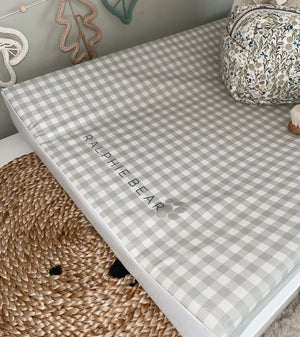 Ralphie Bear Gingham Sage Green Anti Roll Wedge Baby Changing Mat 4