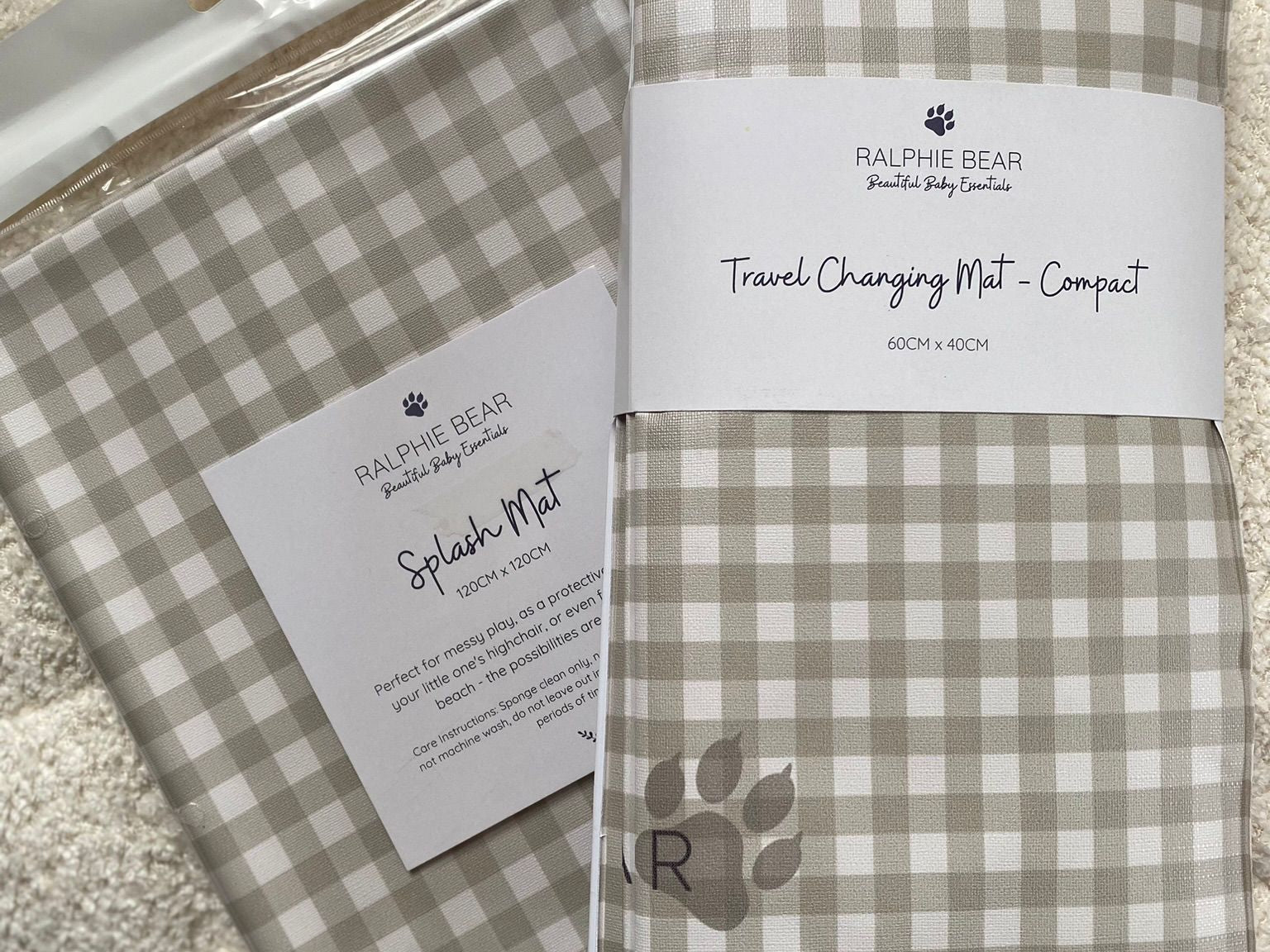 Ralphie Bear Gingham Sage Splash Mat 2