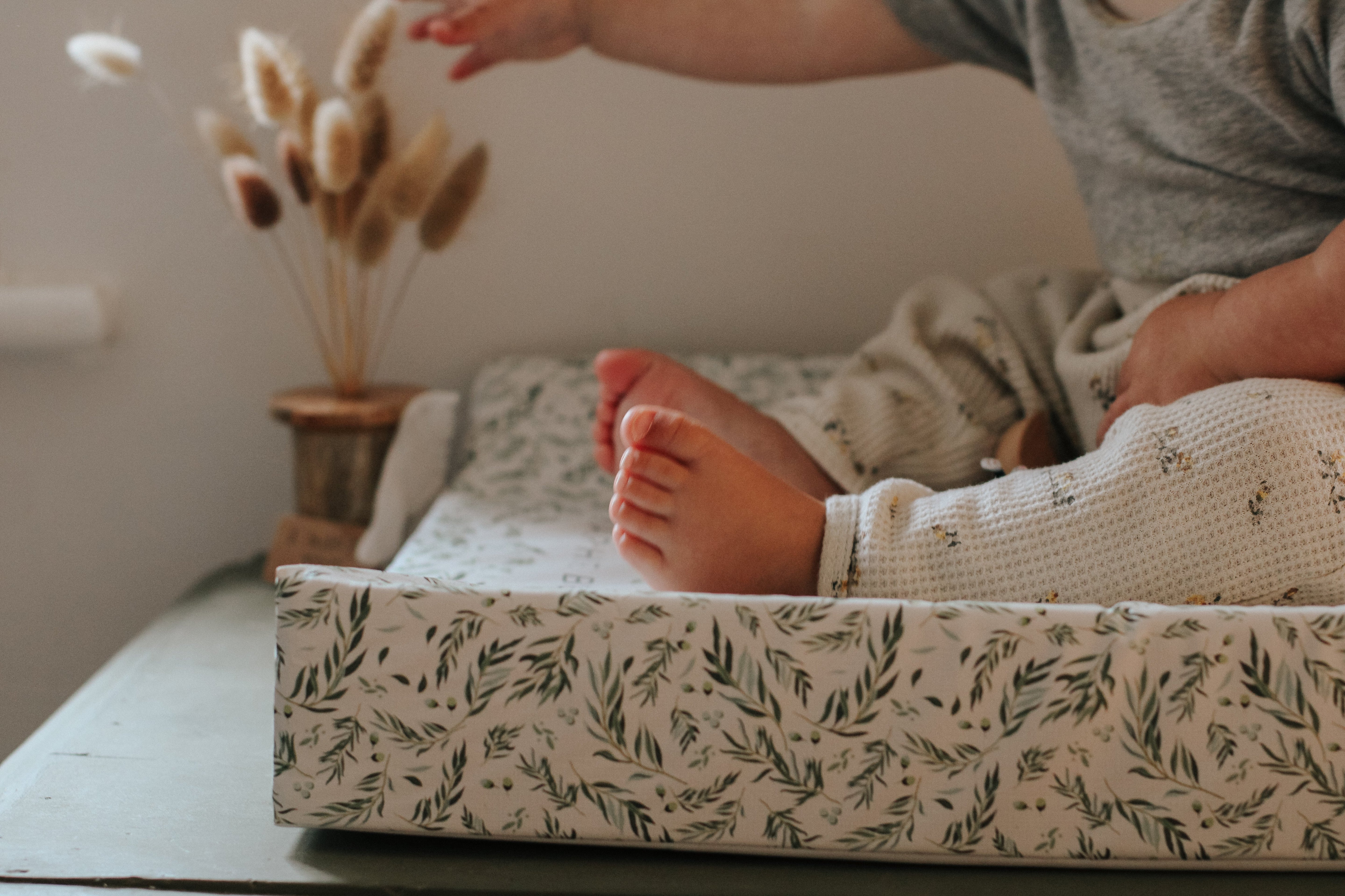 Ralphie Bear Willow Leaf Anti Roll Wedge Baby Changing Mat Sage Green 2