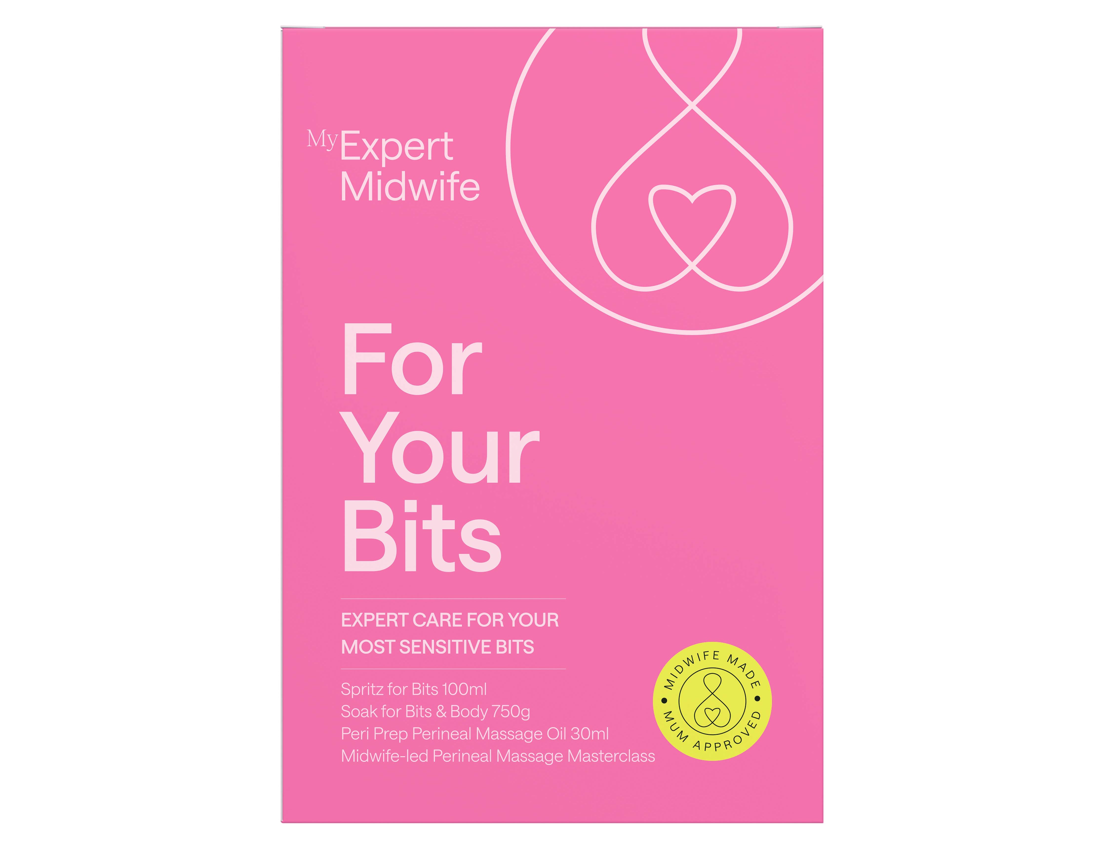 Pink packaging of 'My Expert Midwife' product on a white background