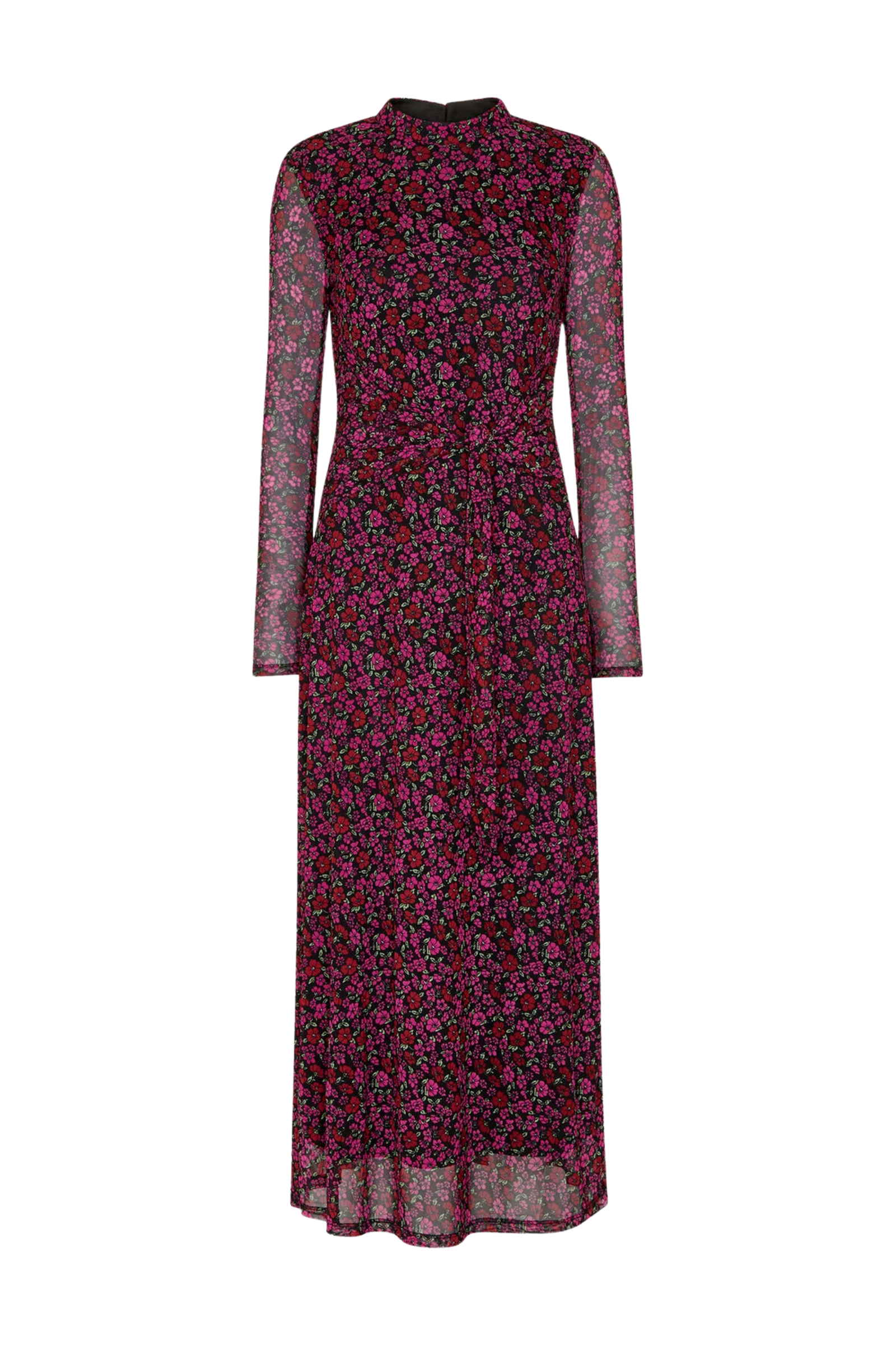 Outlined Floral Tie Mesh Dress