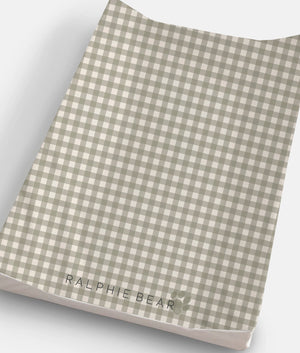Ralphie Bear Gingham Sage Green Anti Roll Wedge Baby Changing Mat 1