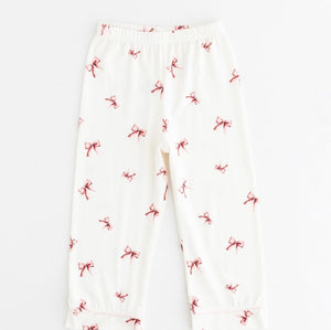Mini Cozy Rosy Ribbon Pyjamas Set with pink bow print on cream, by Cozy Crew Club – image 6