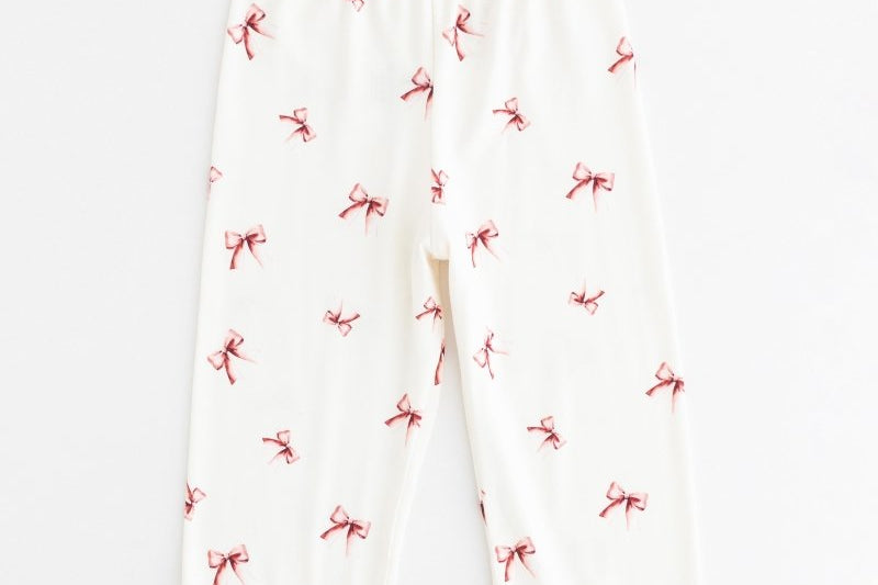 Mini Cozy Rosy Ribbon Pyjamas Set with pink bow print on cream, by Cozy Crew Club – image 6