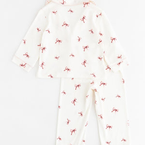 Mini Cozy Rosy Ribbon Pyjamas Set with pink bow print on cream, by Cozy Crew Club – image 8