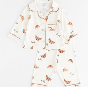 Mini Cozy Croissant Club Pyjamas with golden croissant print, by Cozy Crew Club – image 9