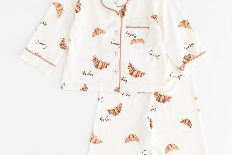 Mini Cozy Croissant Club Pyjamas with golden croissant print, by Cozy Crew Club – image 9