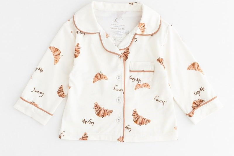 Mini Cozy Croissant Club Pyjamas with golden croissant print, by Cozy Crew Club – image 2