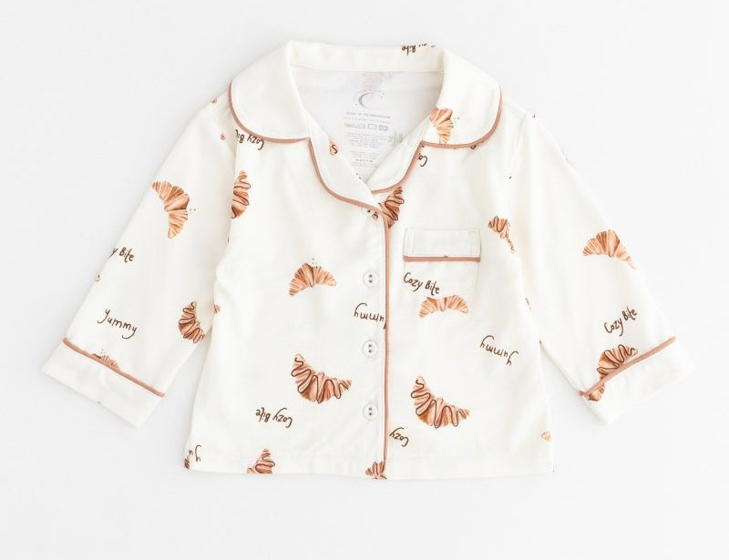 Mini Cozy Croissant Club Pyjamas with golden croissant print, by Cozy Crew Club – image 2