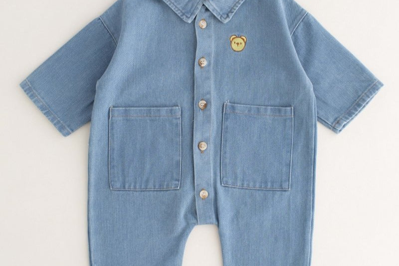 Bear Denim Romper baby all-in-one by Cozy Crew Club – image 3