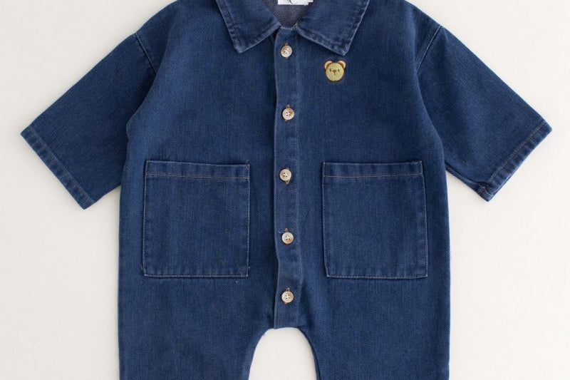 Bear Denim Romper baby all-in-one by Cozy Crew Club – image 4