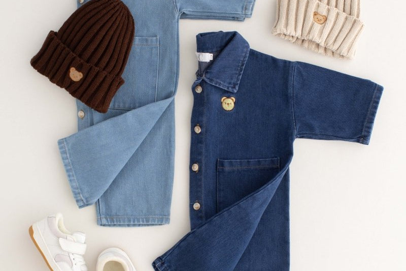Bear Denim Romper baby all-in-one by Cozy Crew Club – image 8
