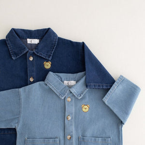 Bear Denim Romper baby all-in-one by Cozy Crew Club