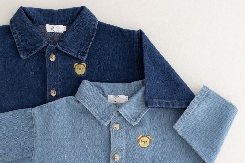 Bear Denim Romper baby all-in-one by Cozy Crew Club